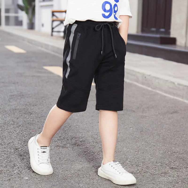 2022 New Kids Summer Knitted Shorts Student Children Zipper Pocket Sport Casual Short Pants For Teen Boys Age 3-14 Years Old