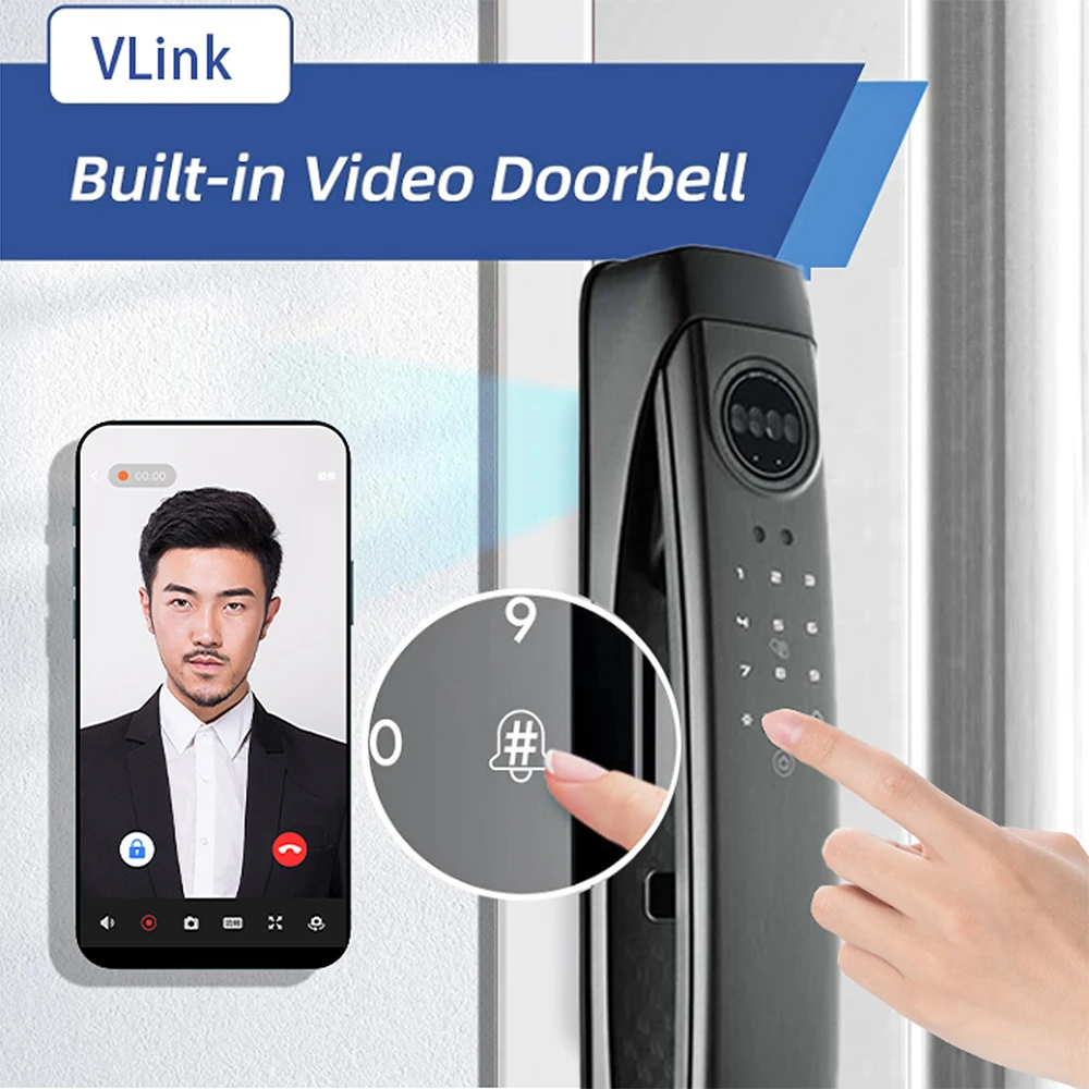 Smart lock with Camera 3D Facial Recognition Electronic Door Lock Biometric Fingerprint Visual Doorbell for Video Surveillance