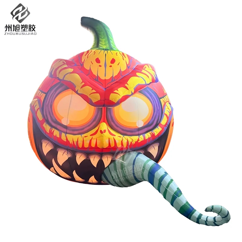 Zucca gonfiabile gigante alta e spaventosa con faccia e lingua feroce Grandi decorazioni per la testa di zucca di Halloween con luce a LED