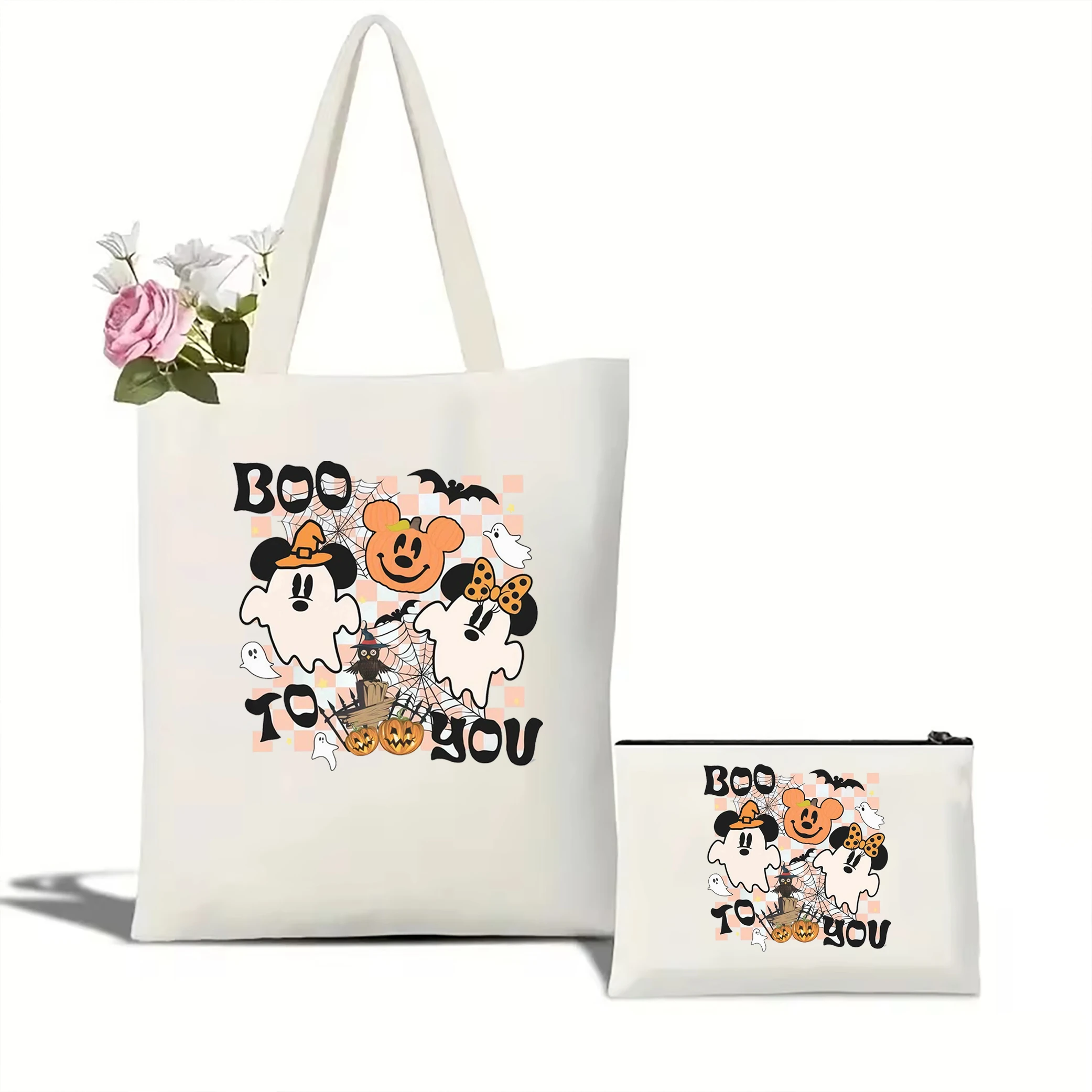 Vintage Disney Halloween 2024 tote bag Disney Halloween fun canvas bag Mickey and Friends Halloween candy storage bag Halloween