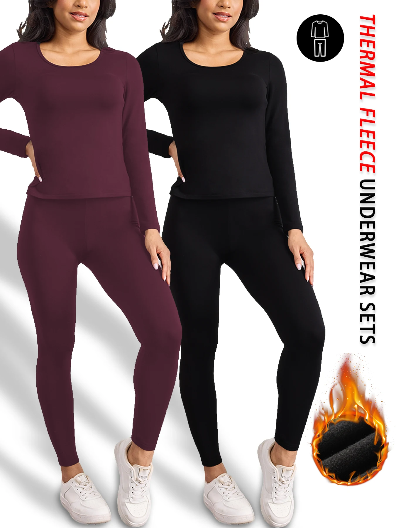 

2 Pack Womens Super Soft Thermal Underwear Sets Lined Top Bottom Thermals Sets Loungewear Winter Pajama Sets For Cold Weather