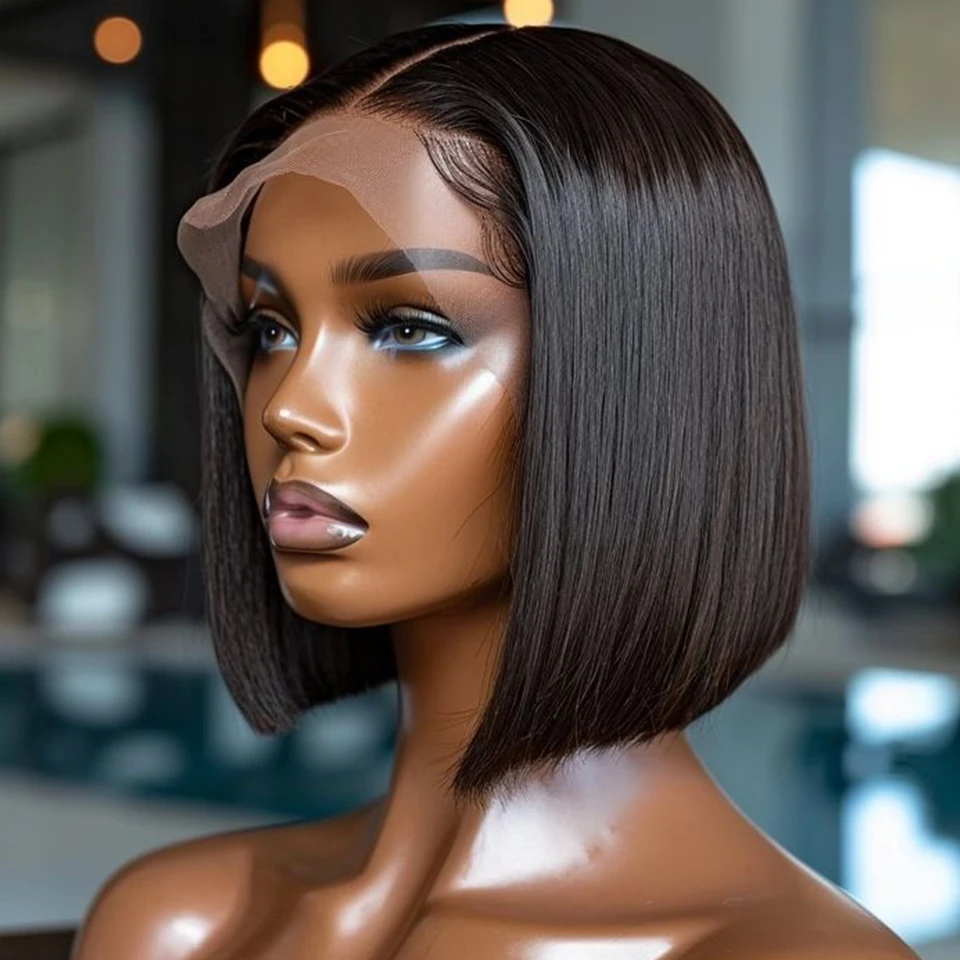 

Brazilian Straight Short 13x6x2 T Part Lace Bob Human Hair Wigs Transparent Natural Color Lace Front Wig For Women Pre Plucked