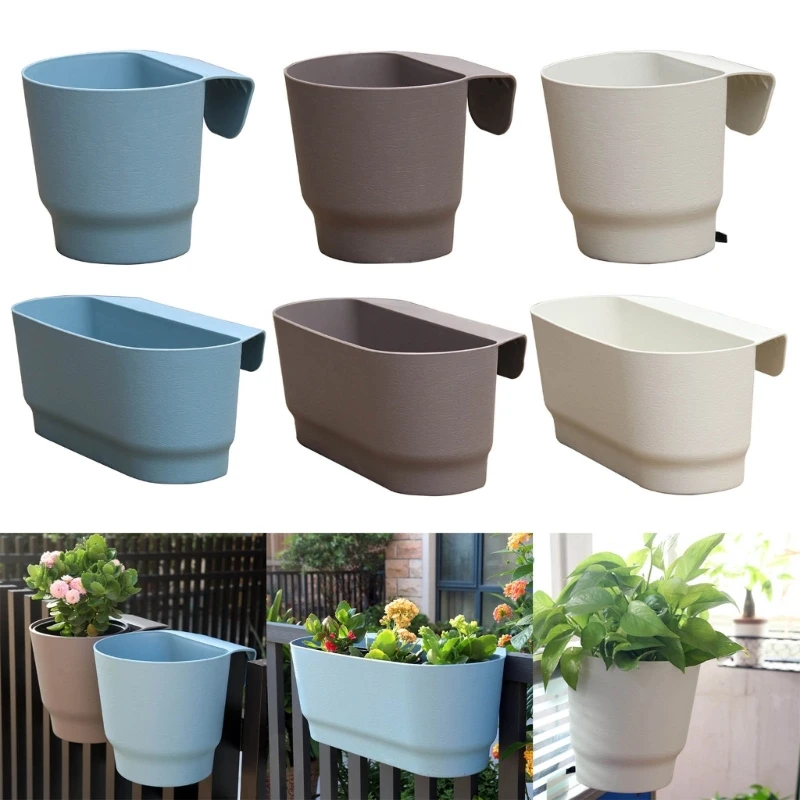 FlowersPlants Pot Wall Mounted Plastic Potted Hanging Planter Semi Circular Outdoor Flowerpots Basket for Balcony Fence