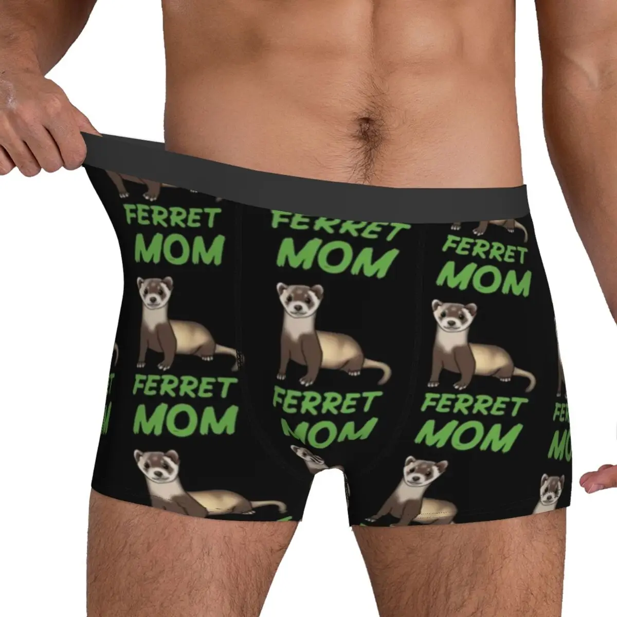 Ferret Mom Underwear Green Letters Print Male Shorts Briefs Sexy Trunk Trenky Print Oversize Underpants