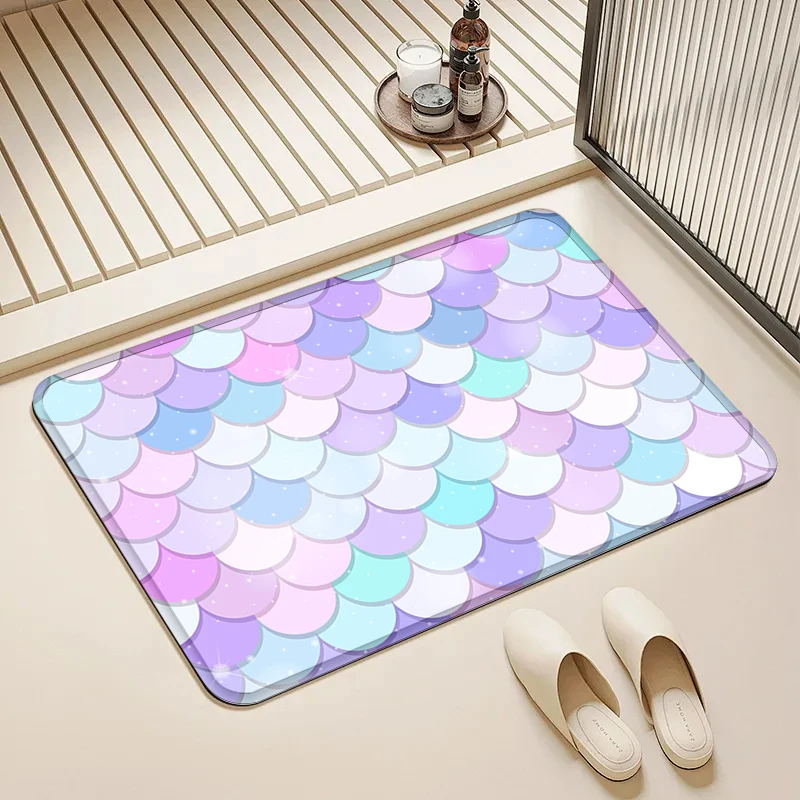 

Macaron Mermaid Scale Door Mat Non-Slip Soft Floor Rug for Home Bathroom Kitchen Kids Room Decor