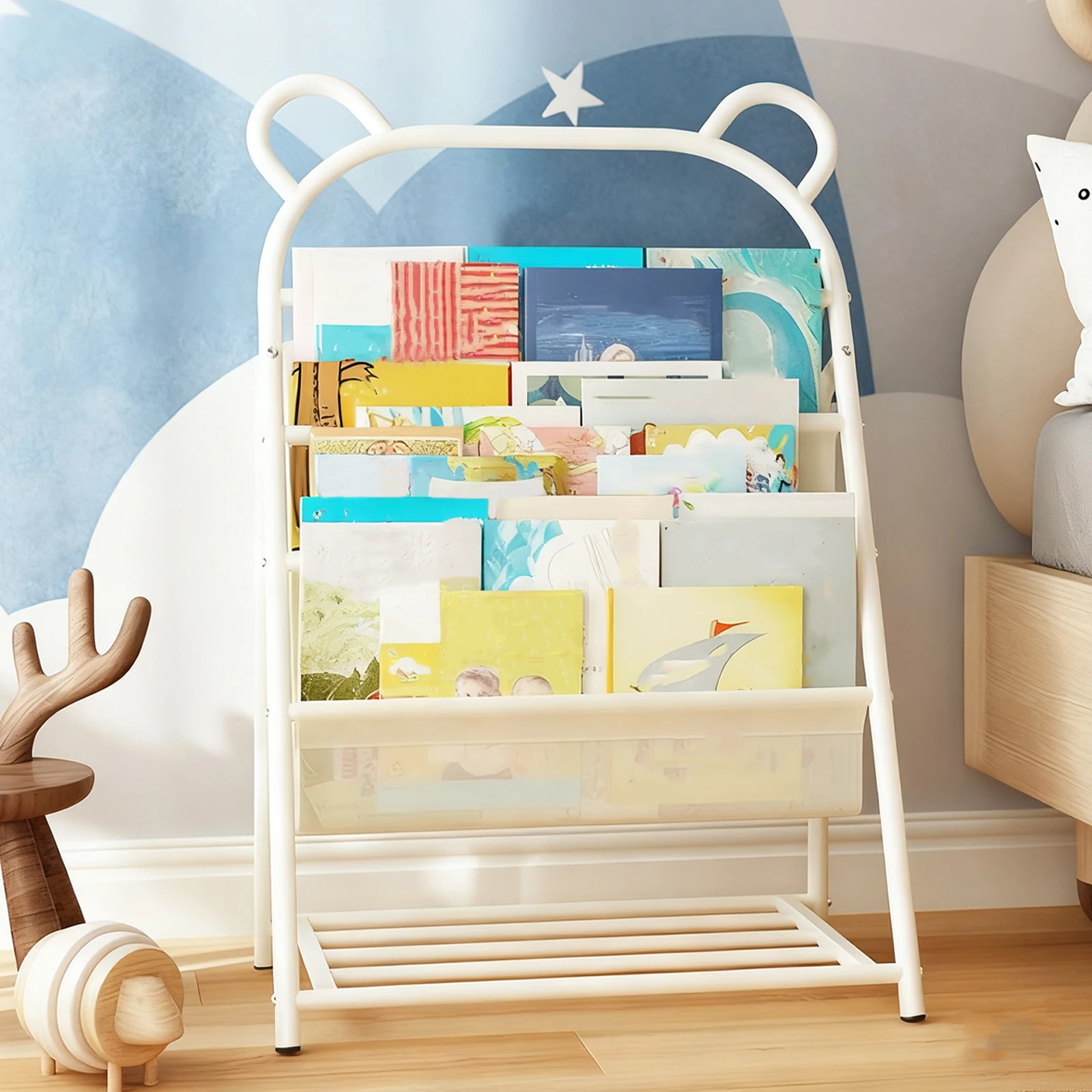 

4-ярусная детская книжная полка 60x37x96 см, металлическая стойка для книг, для детской, библиотеки, класса, игровой комнаты