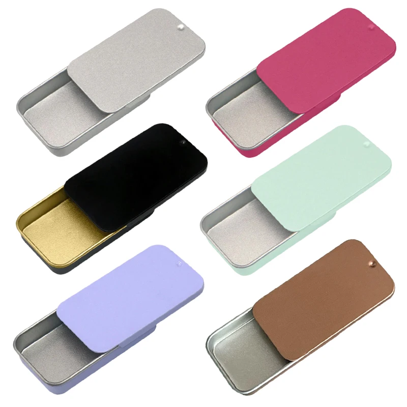 

100Pcs Sliding Cover Tin Boxes Portable Mini Tinplate Box Rectangular Candy Pill Aromatherapy Ointment Storage Cases 60x11x34mm