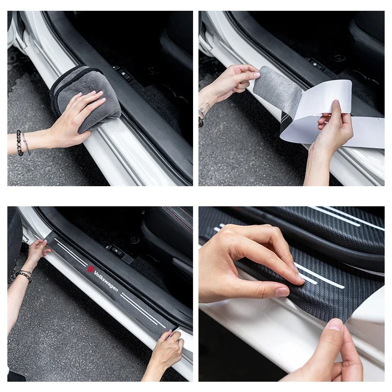 4pcs Car Door Sill Scuff Plate Decor Carbon Fiber Stickers For Volkswagen VW Golf Polo Tiguan Passat Touareg Magotan Touran