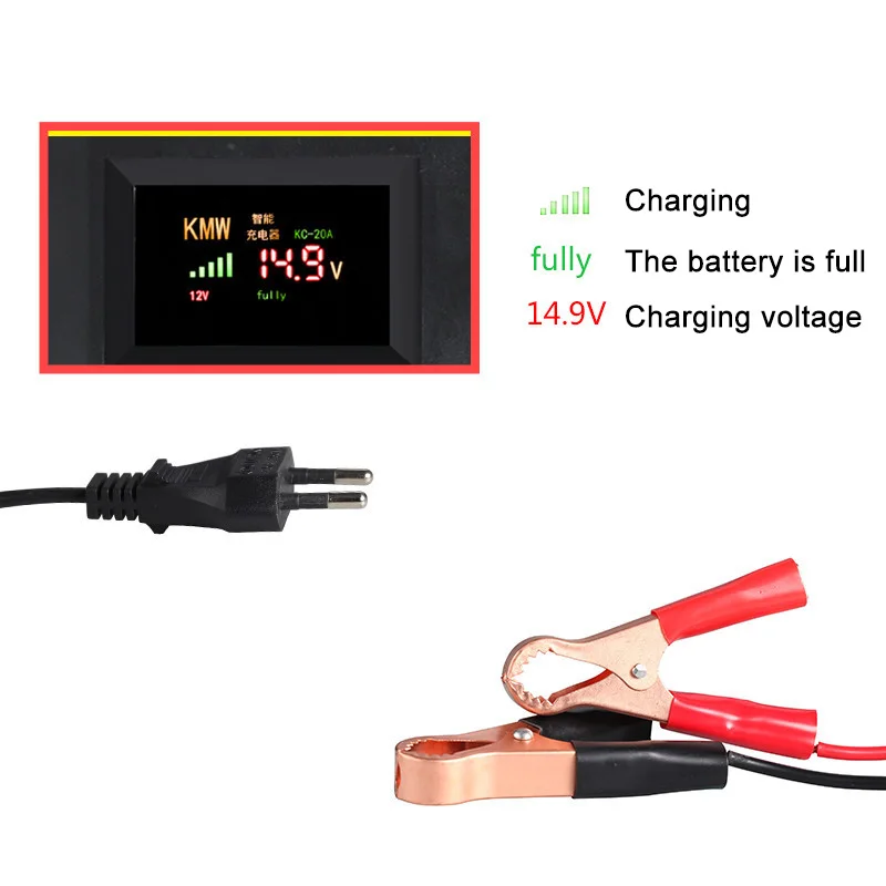 12v/20a carro elétrico automóvel display lcd inteligente ácido carregador de energia da bateria motocicleta lítio carregamento da bateria