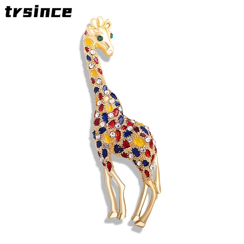 Fashion Alloy Full Rhinestone Giraffe Brooch Women Girls Clothing Retro Creative Design Pin Shining Boutique Suit Accessories