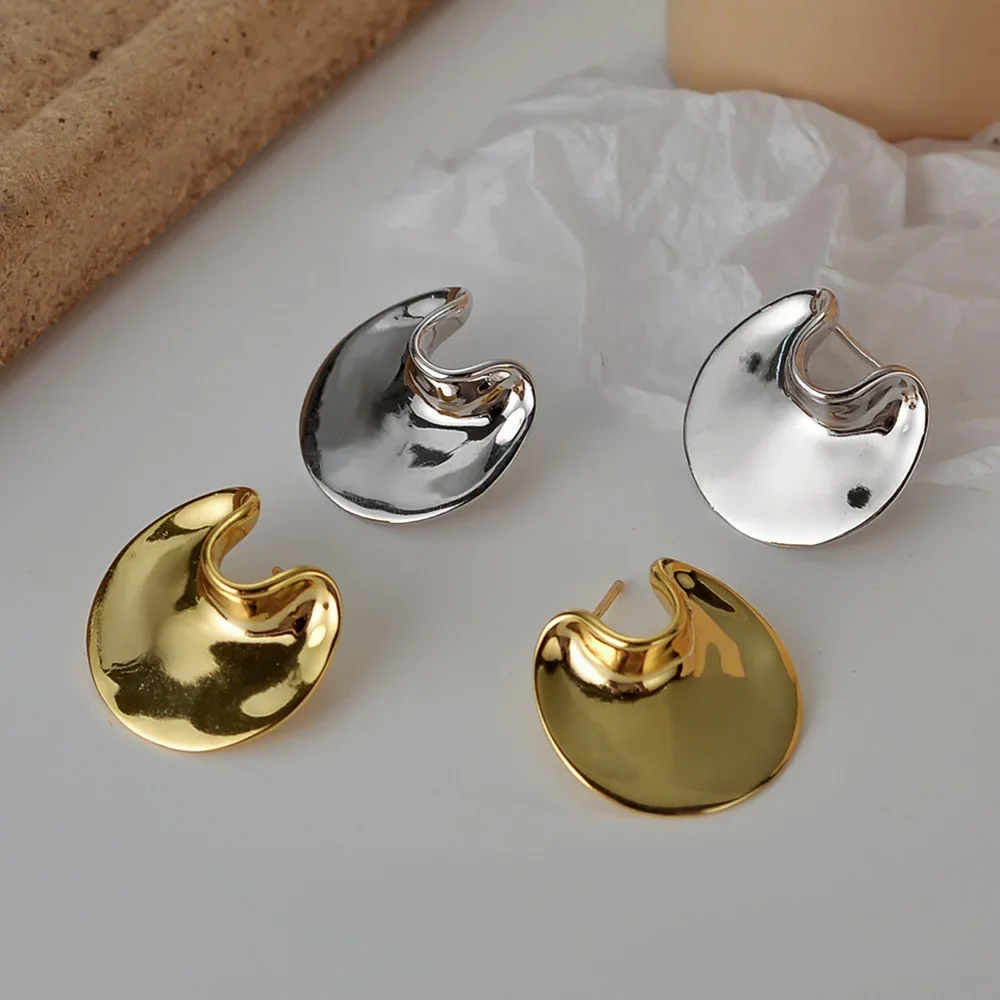 Ables Chic Solid 925 Silver Mirror Finish Irregular Ear Studs 18K Gold Tone Original Party Woman Earrings E1210