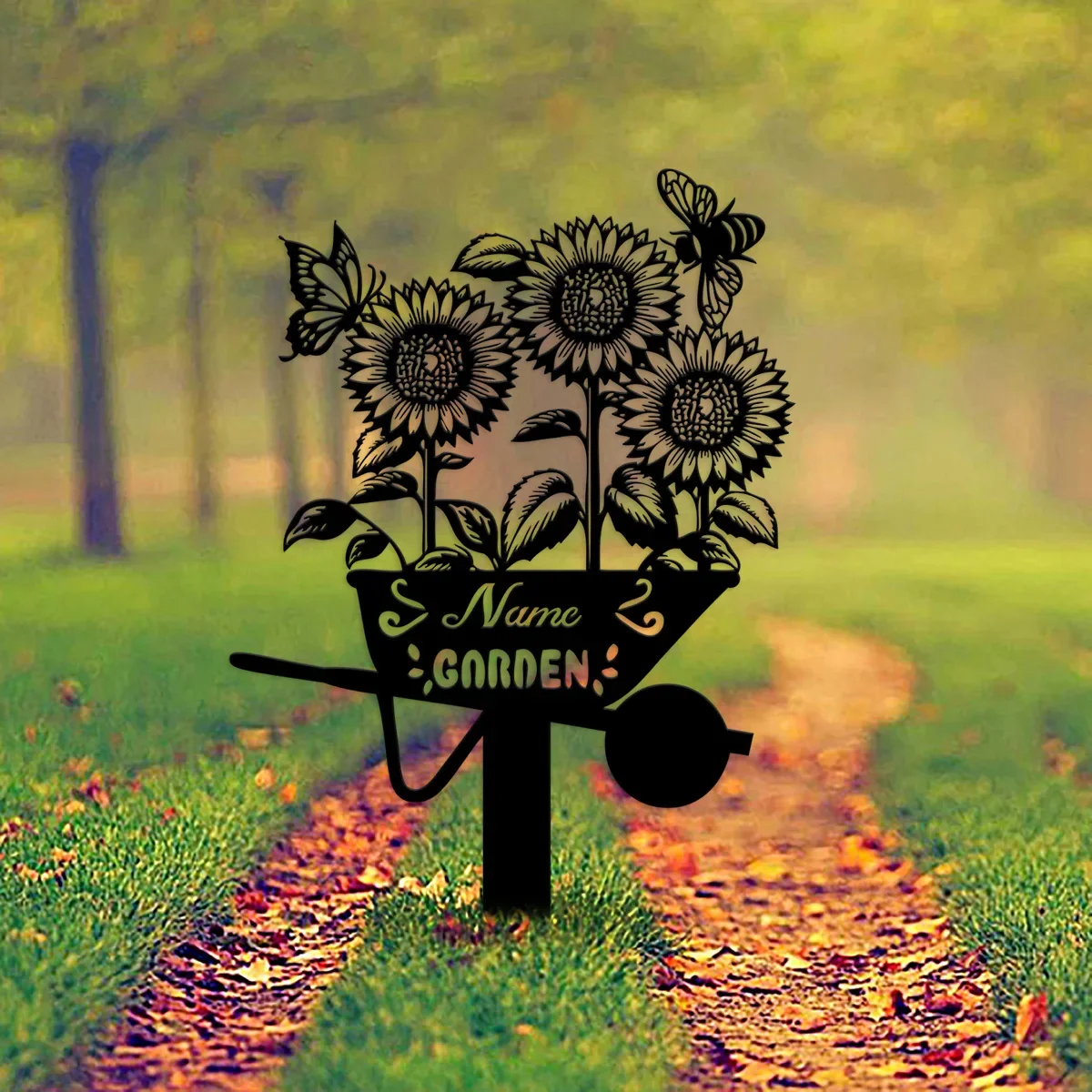 Personalized Sunflower Metal Garden Stake, Custom Garden Name Sign, Flower with Stakes Garden Sign, Sunflower  Art