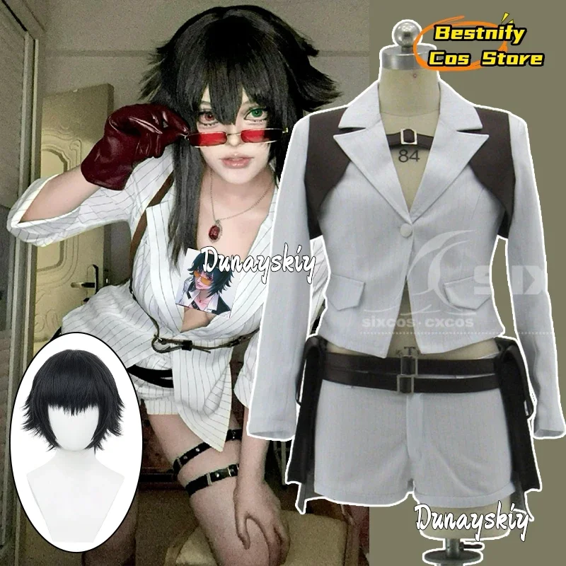 

CosplayGame DMC 4 Lady Mary Cosplay Costumes Summer Casual Sexy V-neckline Shirt Two Piece Sets Outfit Lady Mary Anime Wig Prop