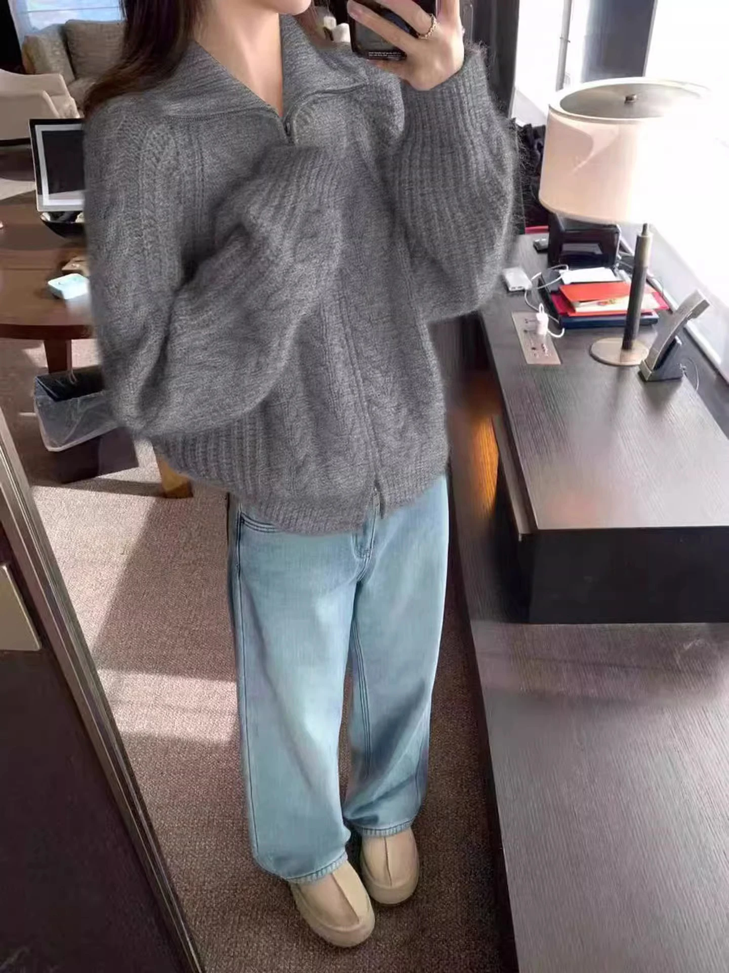 

Женский кардиган из 100% мериносовой шерсти, однотонный вязаный кардиган на молнии с лацканами, осенне-зимняя одежда, свободный толстый теплый удобный топ