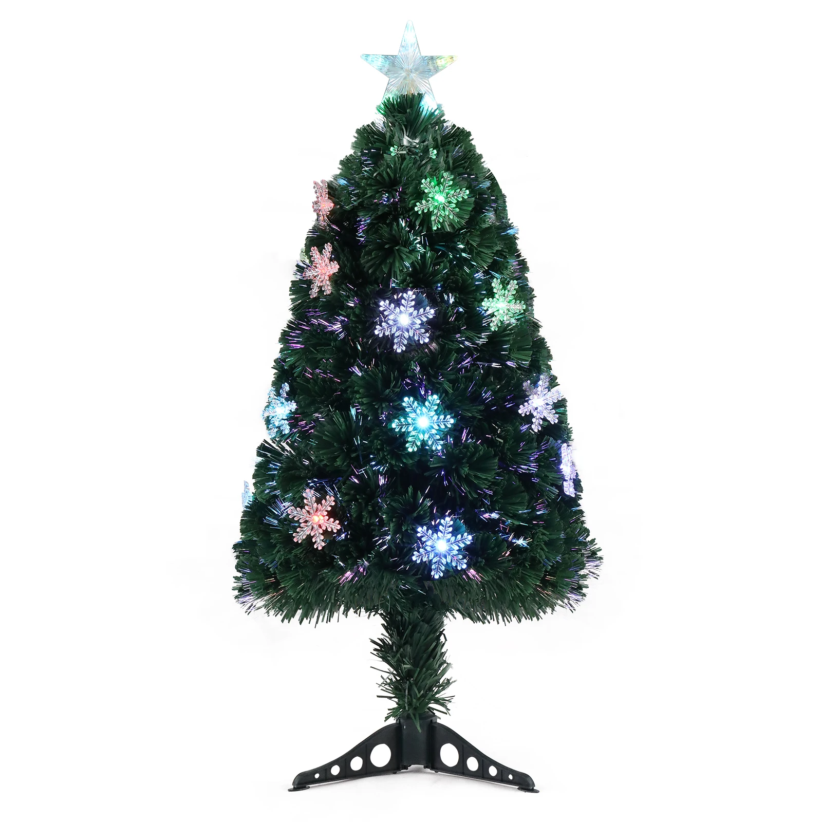 

3ft Top With Stars， Plastic Base, PVC Material, 12 Light Colorful Discoloration With Snow Flakes, 85 Branches