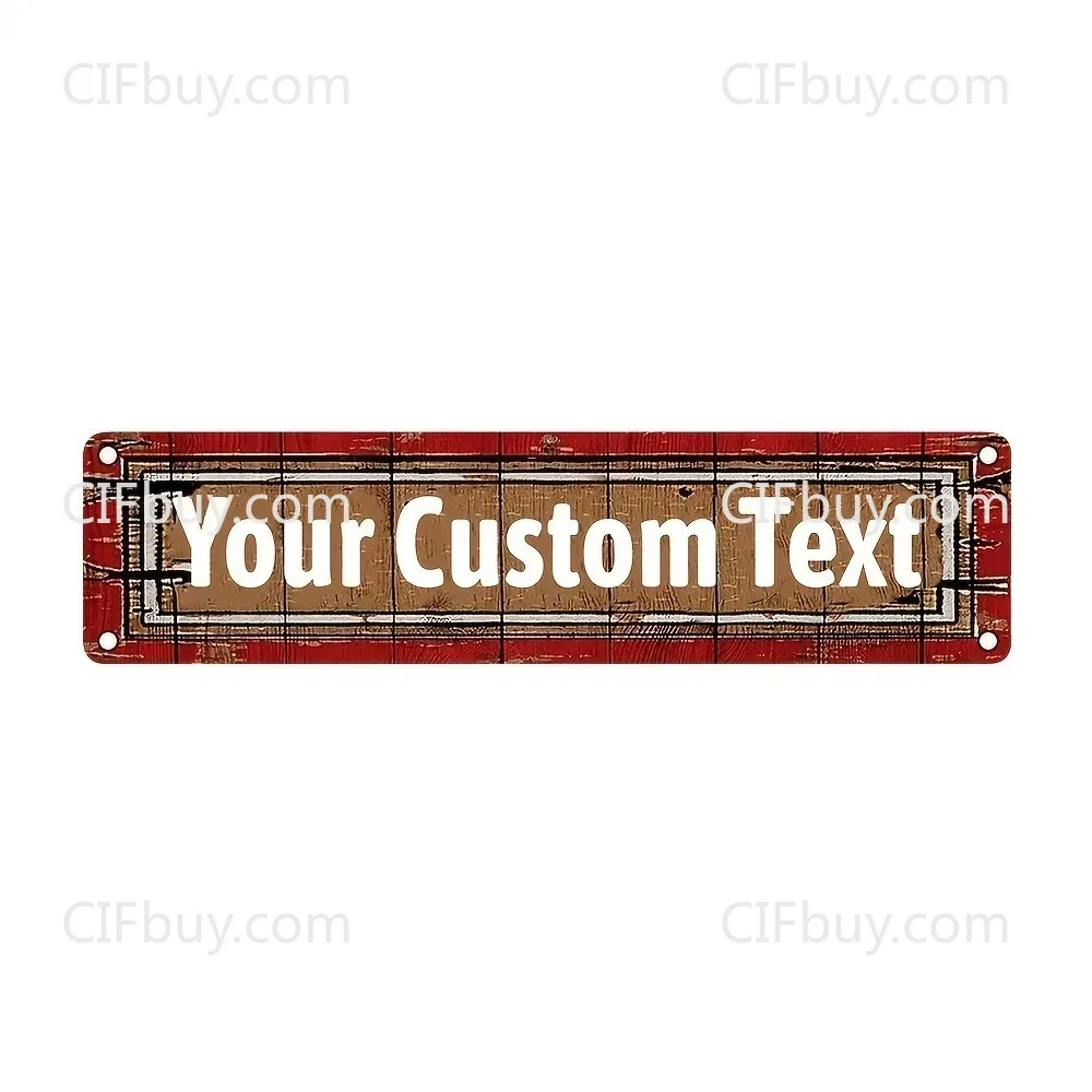 [2D Flach] 1 Stück Personalisierter Text Vintage Roter Holzrahmen Textur Metallplakette Mit Befestigungslöchern Wanddekoration (Nur zur Dekoration)