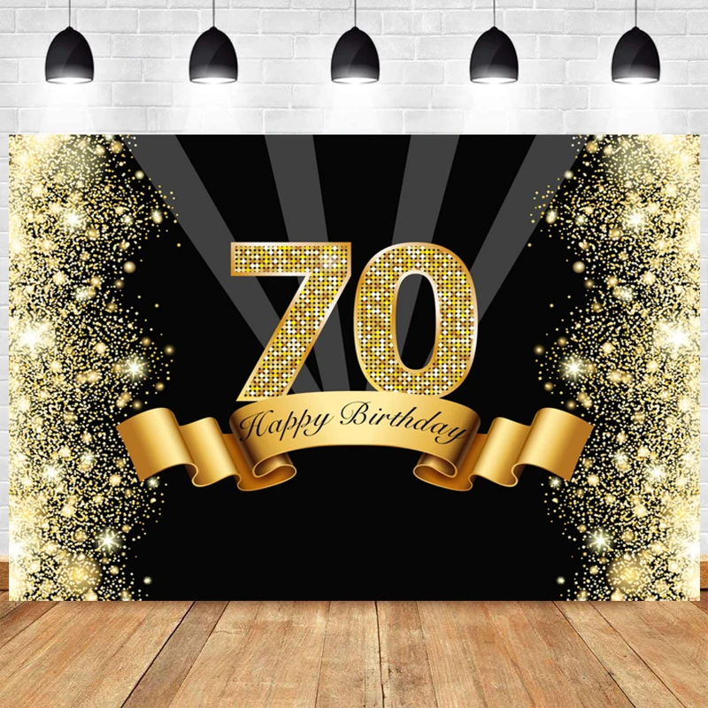 

Black Gold 70th Backdrop For Woman Man Happy Birthday Party Seventy 70 Photography Background Photo Backdrop Decoration Banner