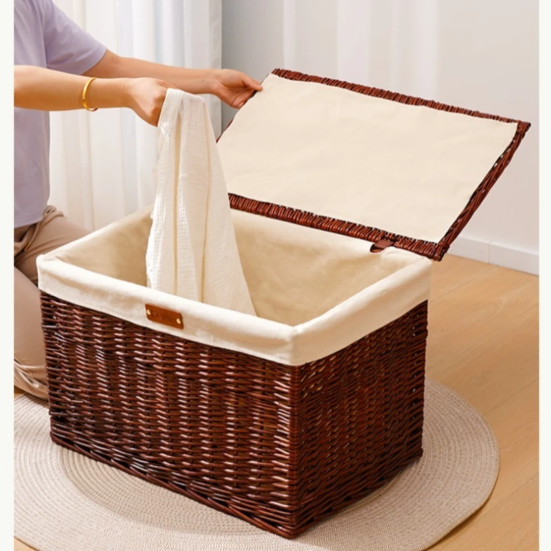 

Rattan Storage Box Household Finishing Storage Boxes Drawer Snack Clothes Storage Basket Bamboo Willow Woven Basket Organizer