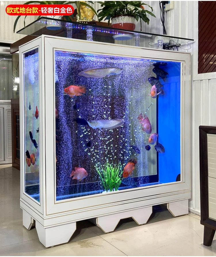 European style screen living room floor-floor household medium-sized water-free ecological large-scale bottom filter fish tank