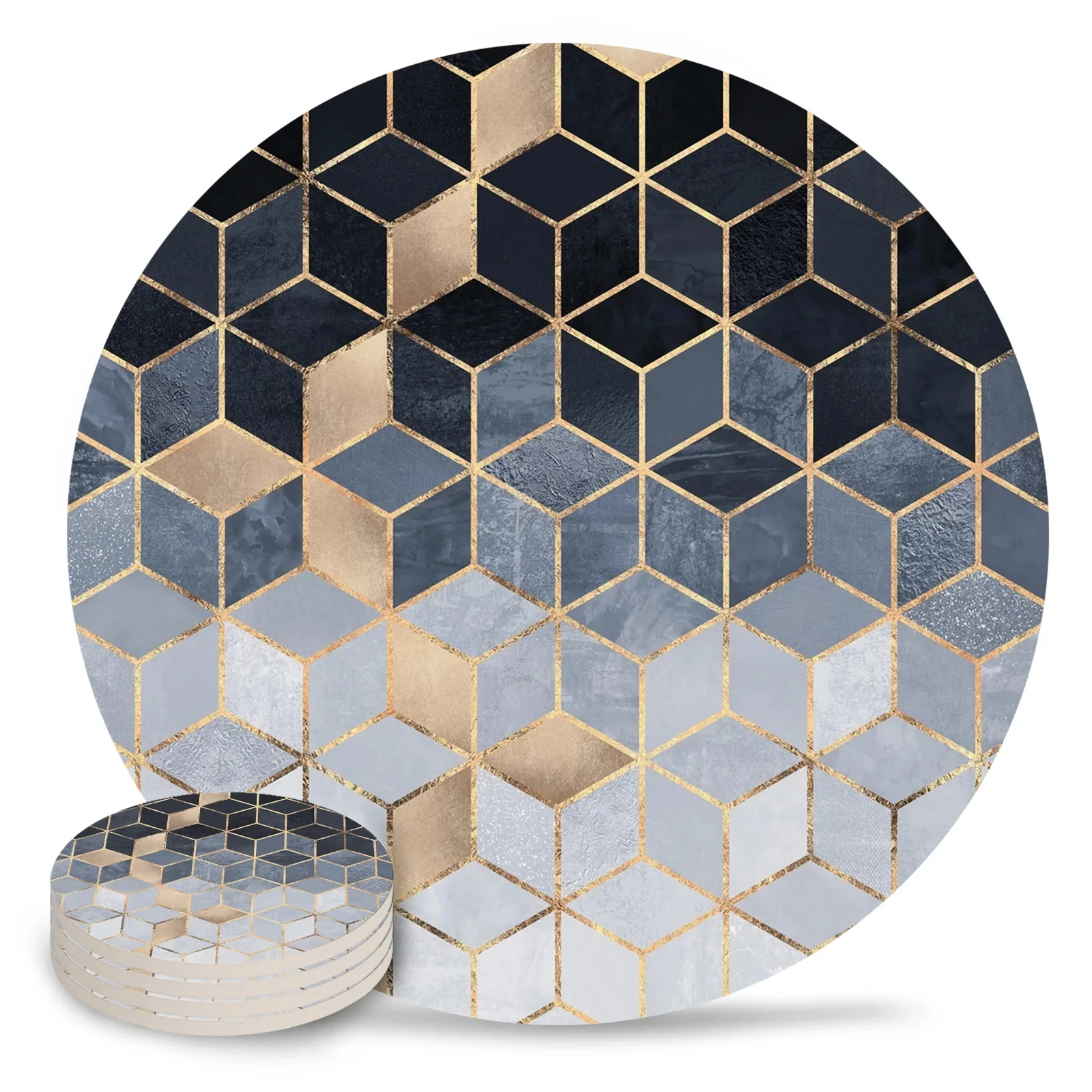 Pink and Grey Gradient Cubes Placemats for Table Coffee Kitchen Accessories Table Decor Ceramic  with Cork Backing Cup Mat Pad