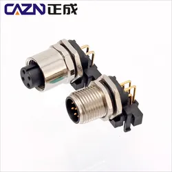 90 Degree Pcb M12 Male Female Curved Needle Socket 4 8 12 Pin A Coding Metal Right Angled Receptacle Screw m12 Connector