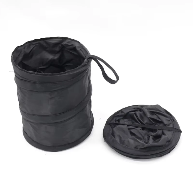 Black Waterproof Collapsible Car Trash Can Foldable Oxford Fabric Garbage Bin With Hanging Strap For Car Travel Camping Home