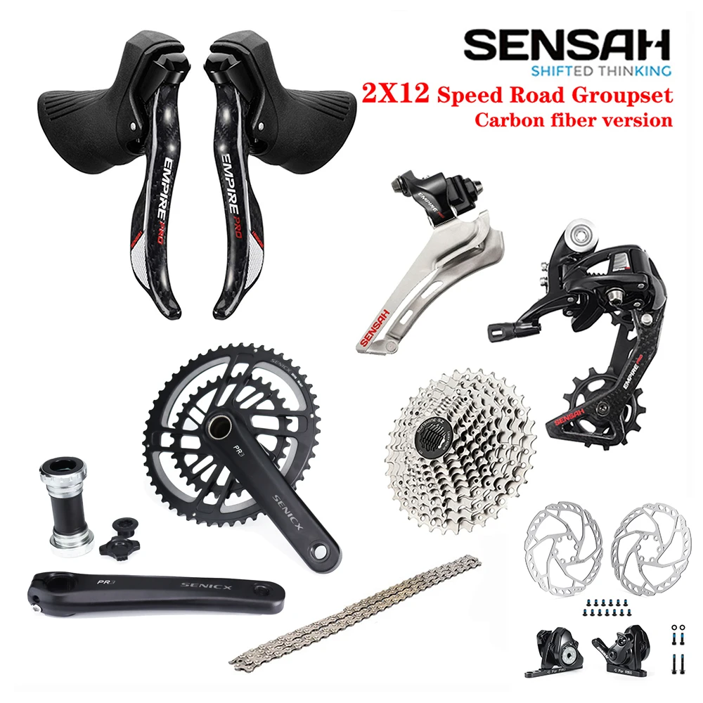 

SENSAH EMPIRE PRO 2X12S carbon GS+Cassette/28T/32T/34T+YBN 12S chain+SENICX PR3 crankset/165/170/175MM+C/Disc brake+BB 24MM