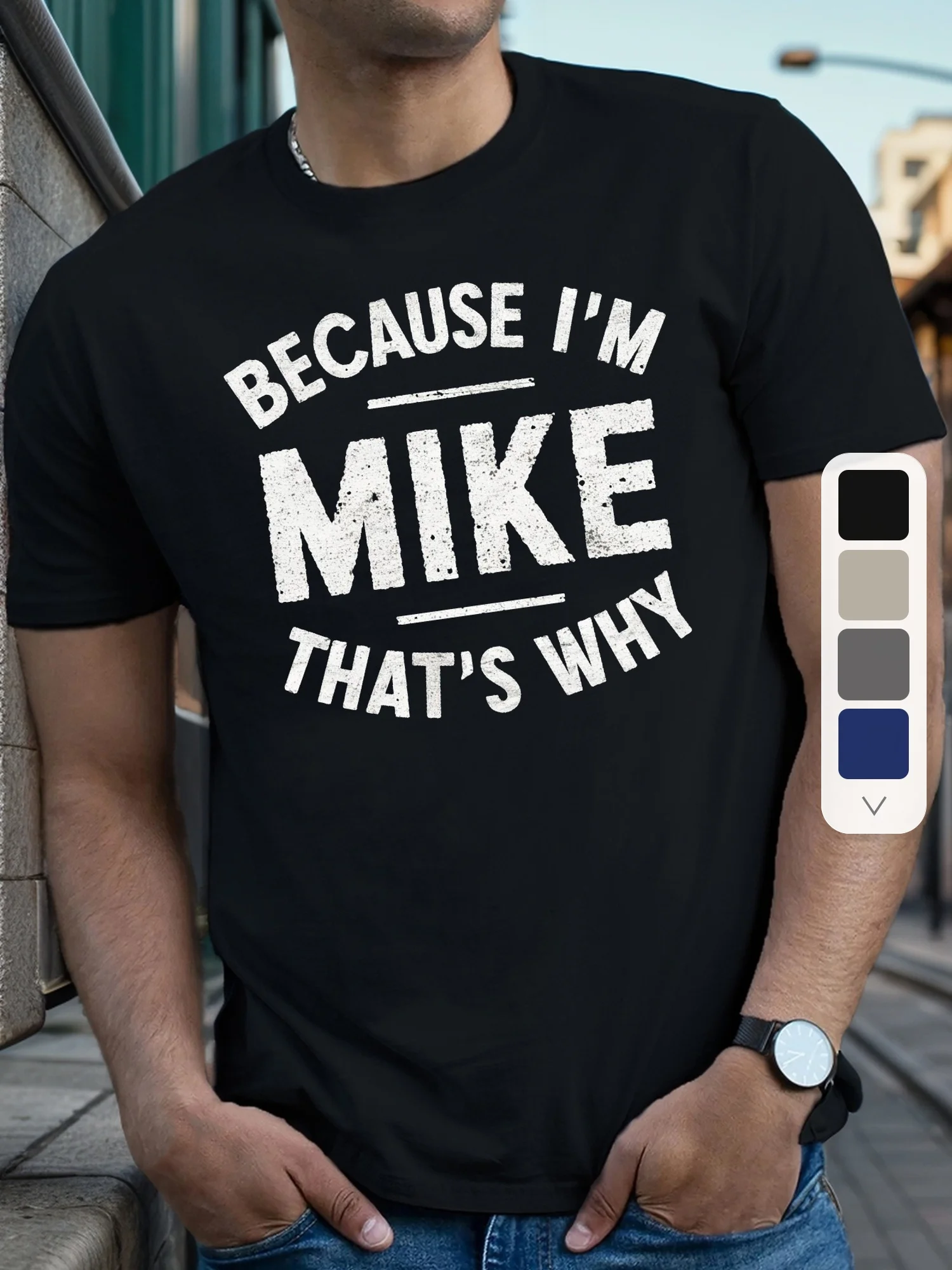 

[Mike Illustration Tee] Casual BECAUSE I M MIKE Illustration Print Tee Shirt - Short Sleeve T-Shirt for Summer