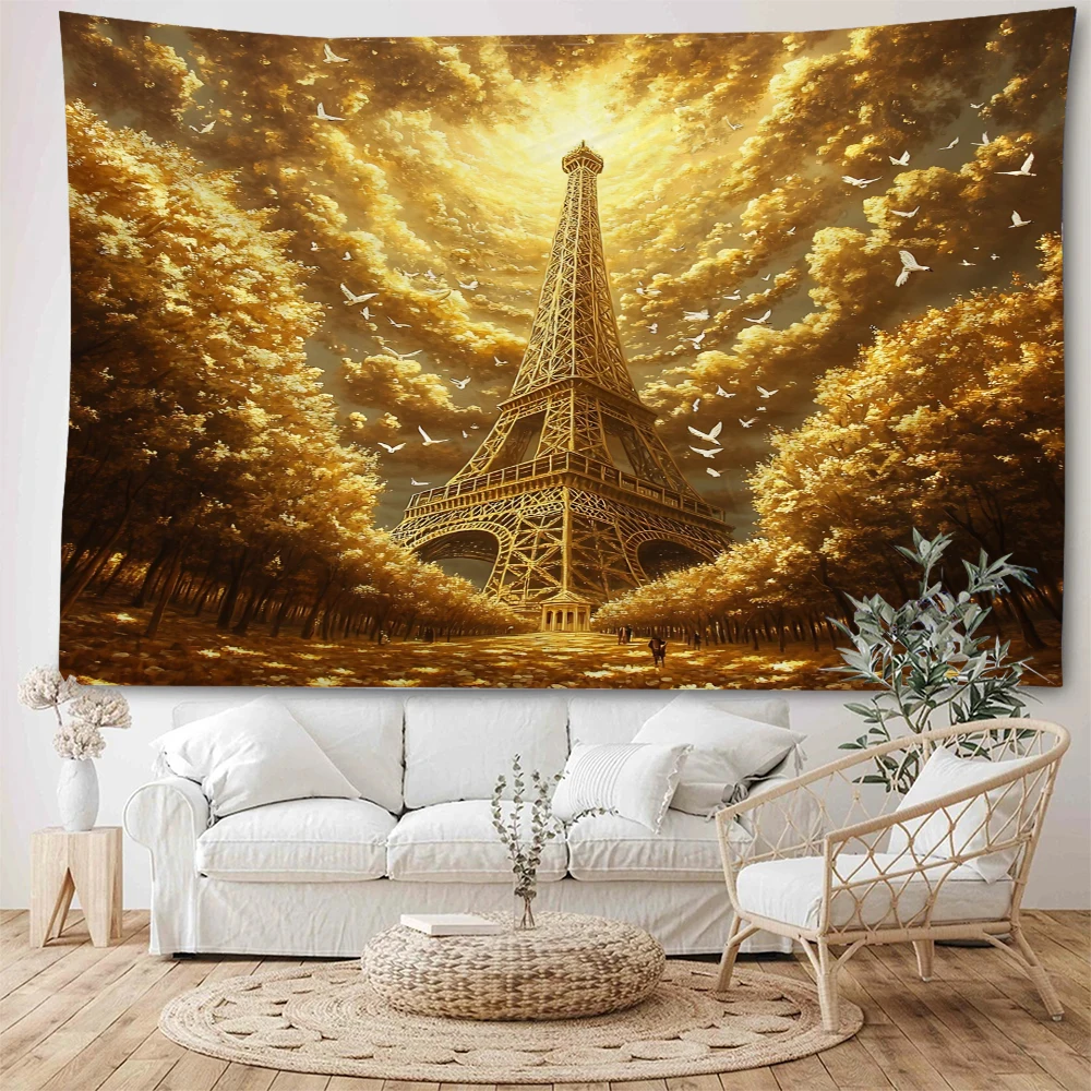 

Dreamy and romantic Parisian Eiffel Tower scenery background decoration tapestry Eiffel Tower night scene tapestry