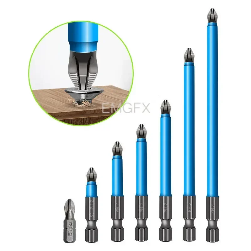 7PCs Set Strong PH2 Cross Anti Slip Screwdriver Head Hardness Drill Bit Hex Shank Magnetic Precision Electric Screwdriver Tools