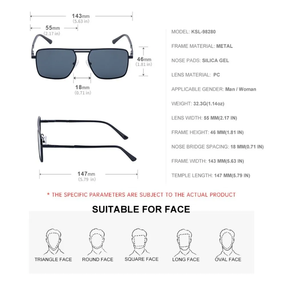 أزياء كبيرة الإطار مربع النظارات الشمسية UV400 خفيفة الوزن مزدوجة شعاع نظارات شمسية سبائك فاسق الرجال النظارات للجنسين