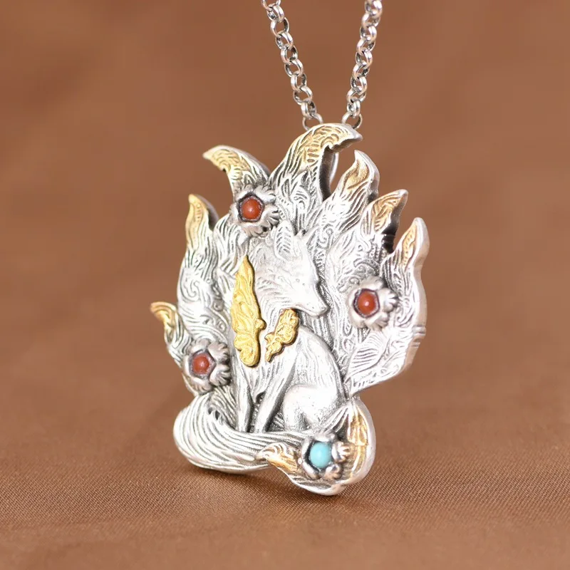 S925 Vintage Gold Plated Nine-Tailed Charm Silver Unisex Necklace Pendant
