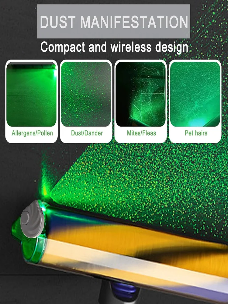 Rechargeable Vacuum Cleaner Dust Display Light, Green Light Attachment Suitable for Dyson Shark Bissell, Reveal Pet Fur pet Hair