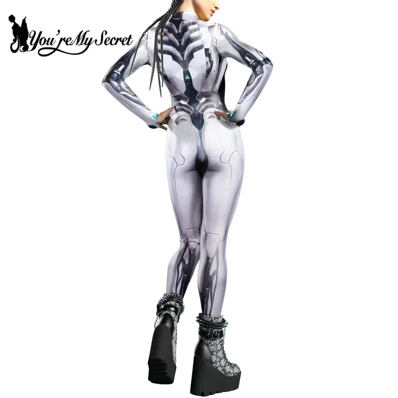 [You're My Secret] Adult Women Jumpsuit Steampunk Armor Printed Cosplay Costumes Halloween Carnival Party Spandex Zentai Outfit