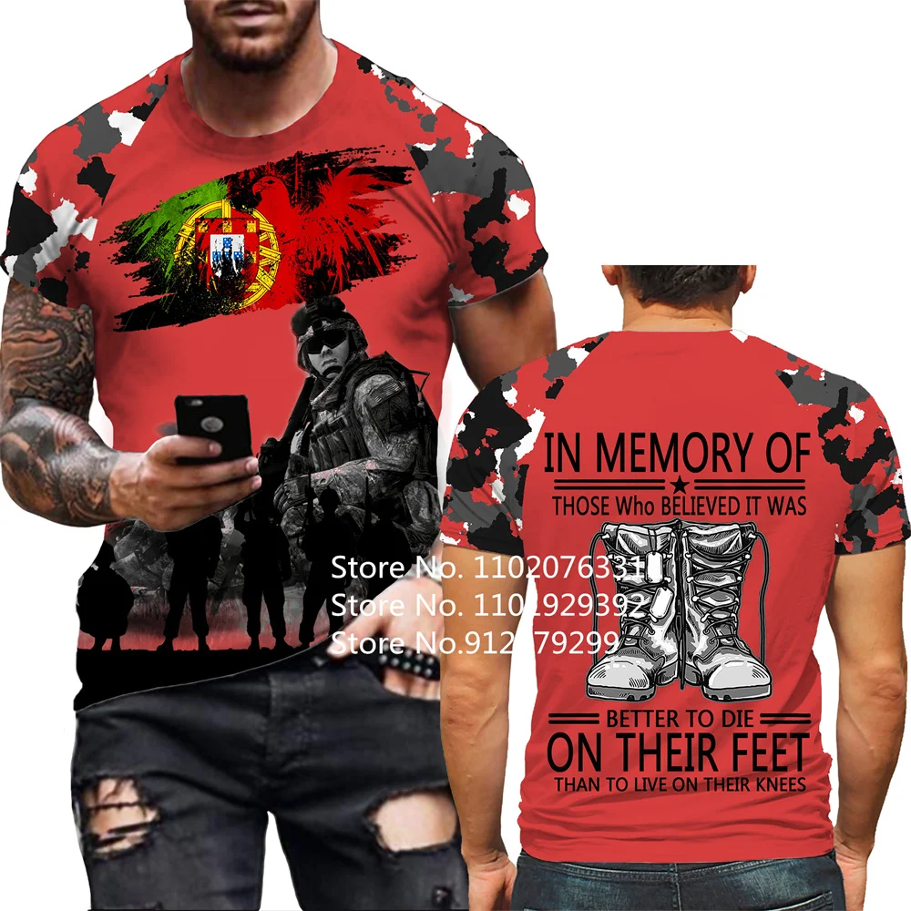 Vintage Soldier Portugal Flag 3D Printed T-shirts Army Veteran Short Sleeve Camouflage Casual T Shirt Men Tee Tops