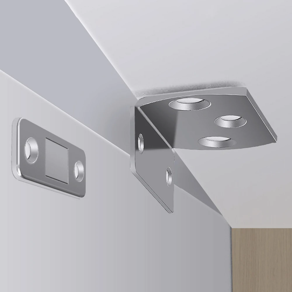 1/4Set Strong Magnetic Door Catch Sheet Invisible No-punch L-shaped Cabinet Door Closet Drawer Suction Patch Adhesive with Screw