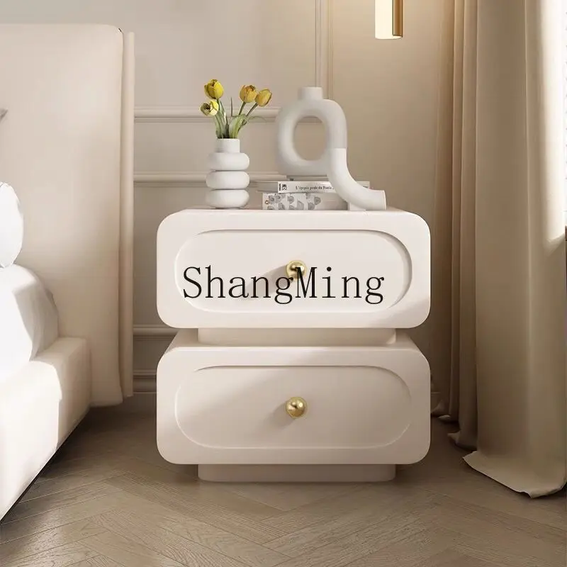 CL Minimalist Luxury Solid Wood Nightstand Simple Modern Cream Style Storage Black Leather Bedside Cabinet Organizer