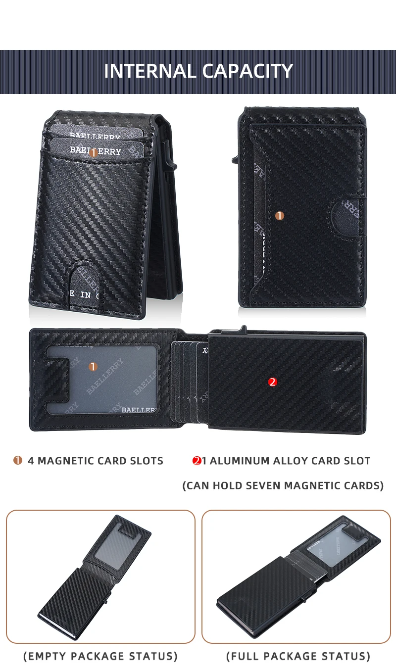 New RFID Men Card Wallets High Quality Carbon Fiber Magnetic Card Bag Photo Holder Male Pop-up Card Clips