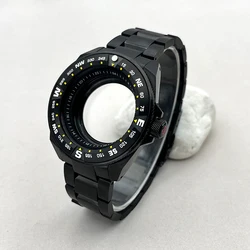 Black 45mm Seiko Samurai King Series Watch Cases Bezel Insert With The Strap Fits NH35 NH36 7S26 Movement Watch Replace Parts