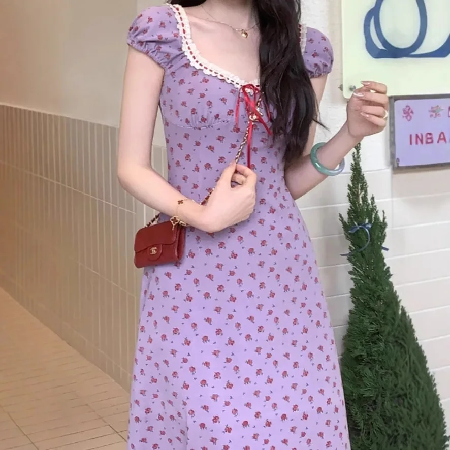 Korean version pure desire girl floral dress temperament design niche gentle slimming knit skirt