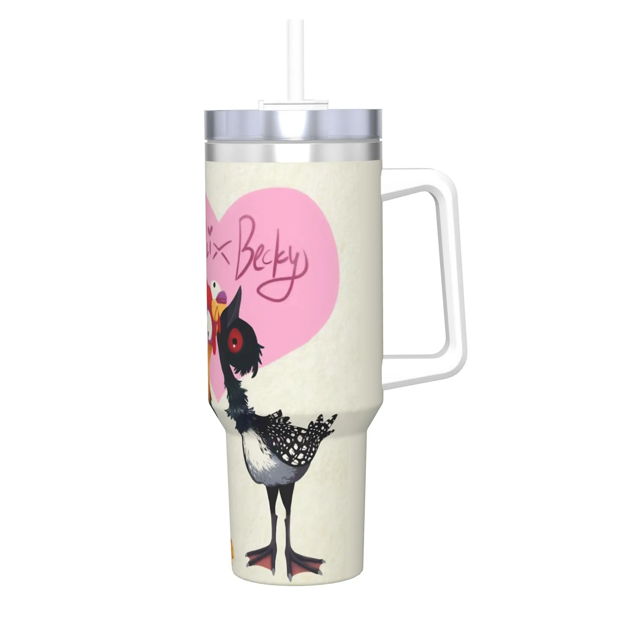 

40oz Moana Hei Hei Chicken Becky Vacuum Insulated Tumbler Cartoon Funny with Straw Lid Mug Water Bottle Cup Travel Print