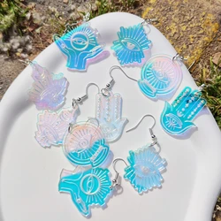 KUGUYS Vintage Holographic Dangle Women's Earrings Crystal Ball Hands Eyes Iridescence Acrylic Jewelry Accessories