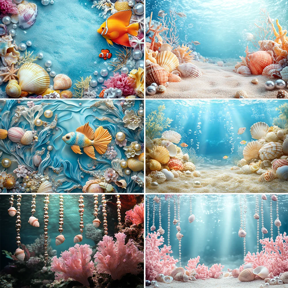 

Underwater World Party Decoration Backdrop Summer Ocean Coral Aquarium Baby Shower Supplies Photography Prop Background Kid Gift
