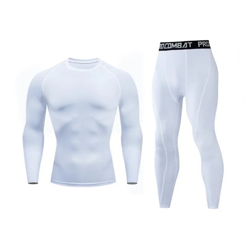 Set da uomo 2/3 pezzi Tuta da boxe rashguard kit maschile MMA abbigliamento a compressione uomo t-shirt a maniche lunghe + leggings tuta sportiva