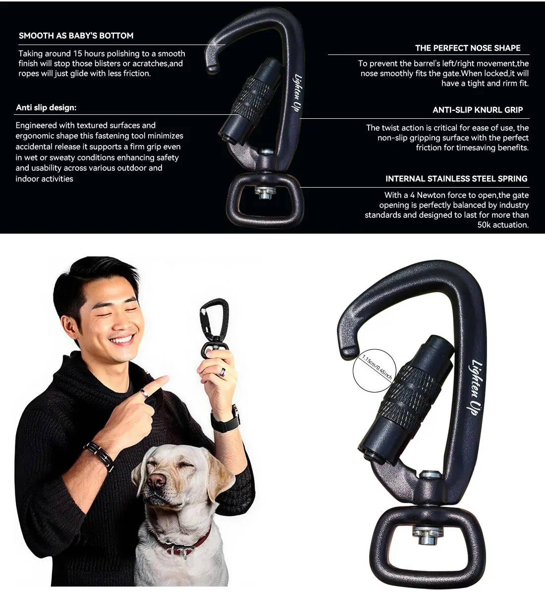 50PCS 4kn Heavy Duty Swivel Auto Self Lock Carabiner Hook Dog Leash Clip Snap 7075 Aviation Aluminum Swivel Hook Pet Buckle