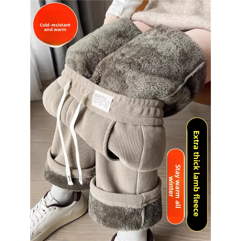 

Thickened Fleece Lamb Velvet Warm Straight Leg Pants Autumn Winter Casual Trousers Men Women Anti-Cold Comfortable Straight P...