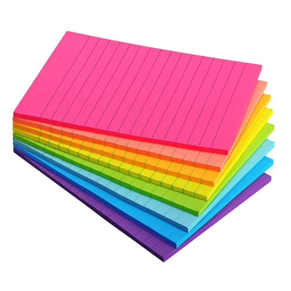 Mini Sticky Notes 8pcs 10x15cm Lined Sticky Note Set 8 Bright Colors 45 Sheets/pad Self-stick Super Sticking Power Mini Students