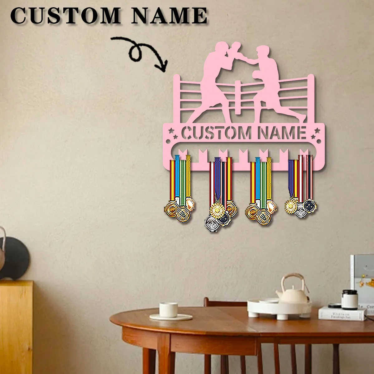 Soporte de Madera para Medallas Deportivas de Boxeo Personalizado, Exhibición de Pared para Premios Deportivos, Decoración de Habitación, Regalo de Cumpleaños