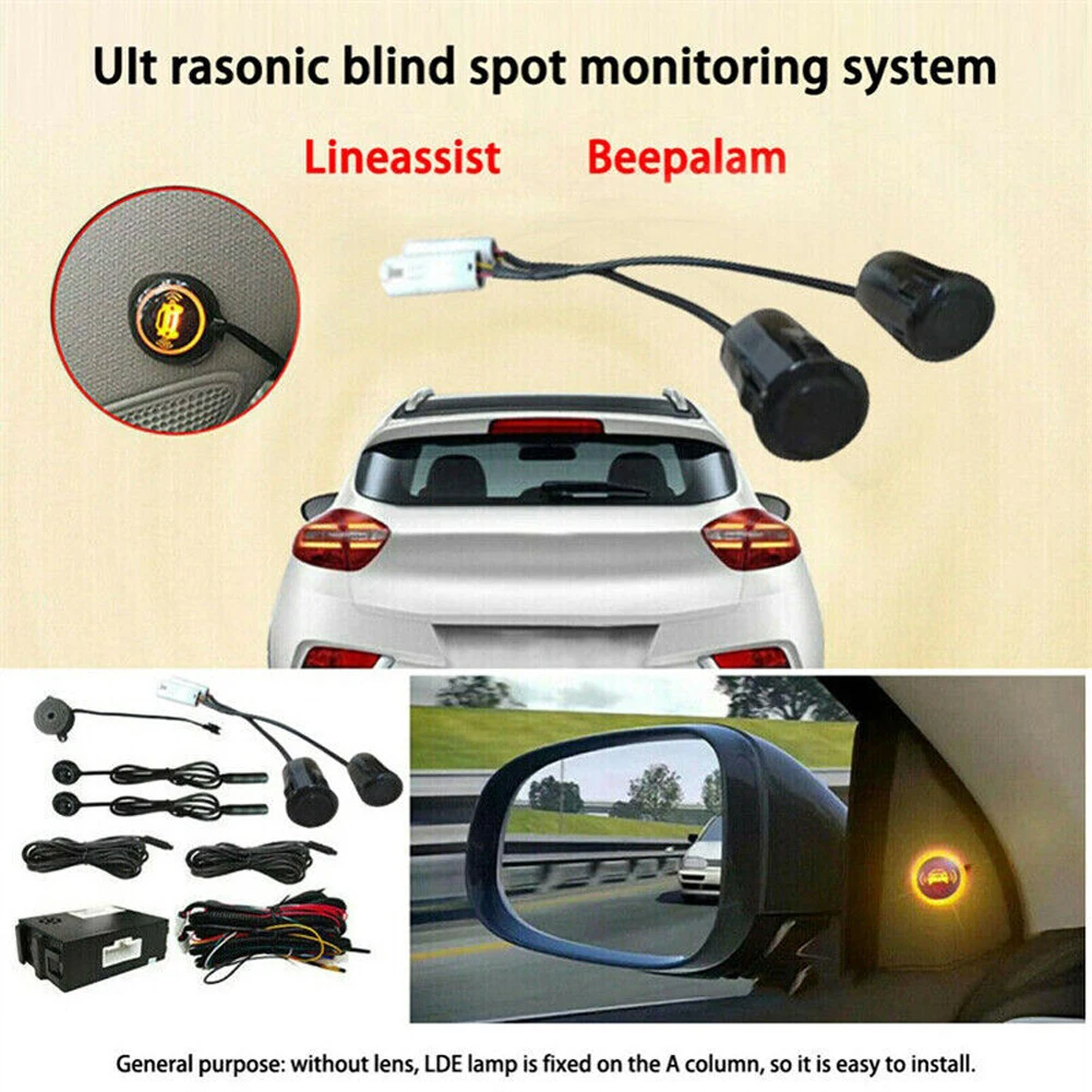 Parking Sensor Kit Blind Spot Monitoring System IP67 Waterproof Assist Lane Changing Radar Monitor Kit Ultrasonic Warning System