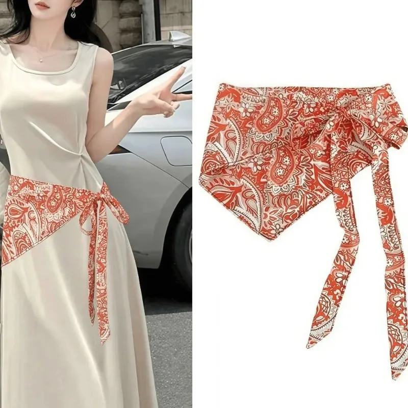 

Fashion Ethnic Style Cashew Flower Waist Wrap Multi-functional Multicolor Triangular Scarf Stacked Wear Waist Seal Women